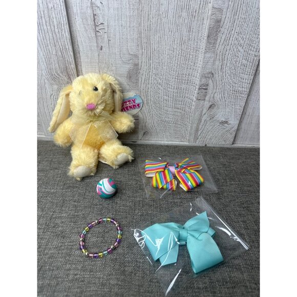 Easter Plush Yellow Bunny Hair Bows Beaded Bracelet & Marble Bouncy Ball Toys - Picture 2 of 7